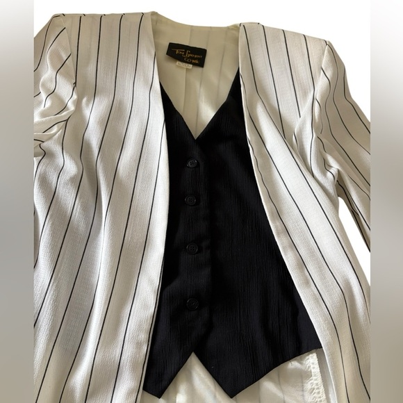 Vintage White Pinstripe button down Vest jacket size M - Picture 2 of 16